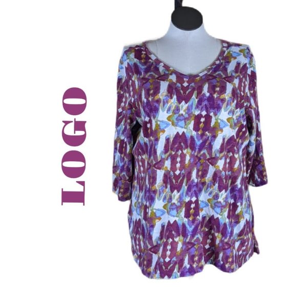 LOGO size 1x 3/4 sleeve slub top with pockets